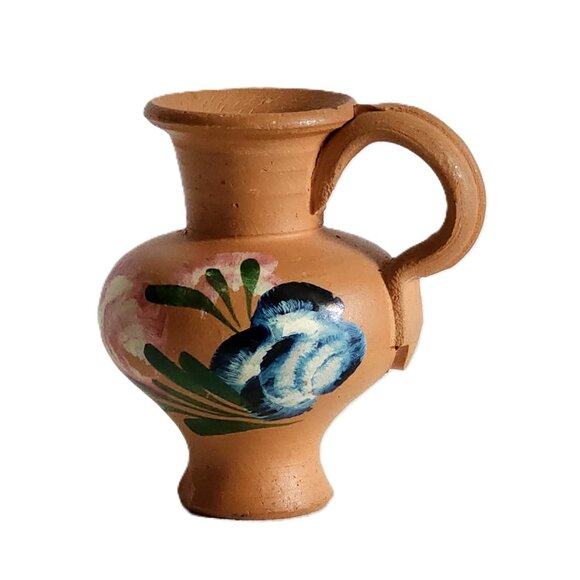 Vintage RARE Miniature Portugal Clay Jug Vase with Handpainted Floral Design - Picture 6 of 10